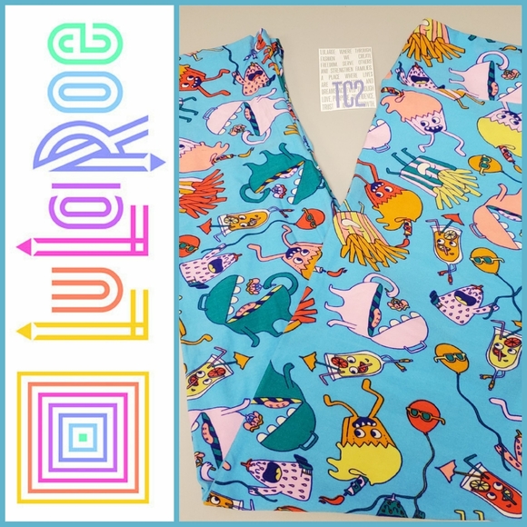 LuLaRoe TC2 Leggings BBQ Birthday Party Monster Carnival Fun Fries Hamburger - Picture 2 of 6